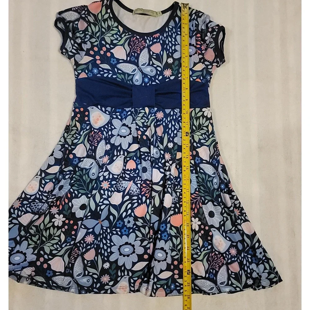 Millie Loves Lily Girls Navy Blue Floral/Bird/Butterfly Pattern Dress Size 6